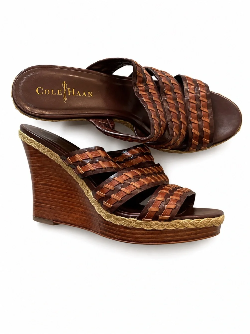 Cole Haan Brown Woven Leather Nike Air Platform Sandals Y2K Size 8.5